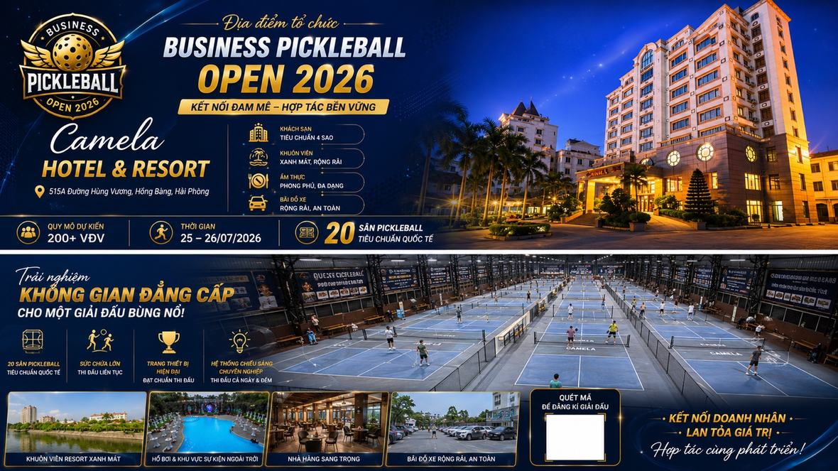Camela Hotel & Resort — cụm 20 sân Pickleball tiêu chuẩn